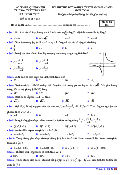 Đề thi thử tốt nghiệp THPT 2020 môn Toán lần 3 trường THPT Trần Phú – Quảng Ninh