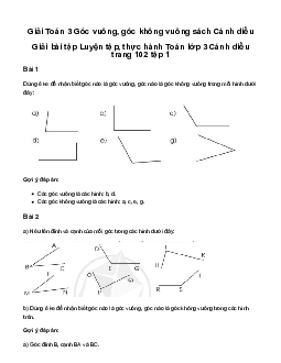 Góc vuông, góc không vuông: Giải bài tập Luyện tập, thực hành Toán lớp 3 Cánh diều trang 102 tập 1