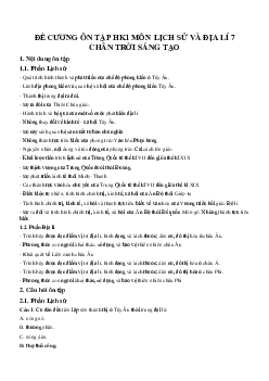 Đề cương ôn tập thi học kỳ 1 môn Lịch Sử và Địa Lý 7 | Chân trời sáng tạo