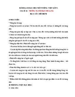 Chủ đề 26: Những người bạn im lặng | Bài 1 | Giáo án Tiếng Việt 1 bộ sách Chân trời sáng tạo