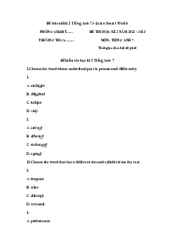 Đề thi học kì 2 môn Tiếng Anh 7 năm 2022 - 2023 sách i-Learn Smart World - Đề 2