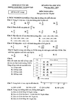 Đề học kì 2 Toán 6 năm 2022 – 2023 phòng GD&ĐT Tây Hồ – Hà Nội