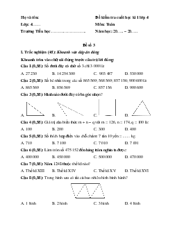 Đề thi học kì 1 lớp 4 môn Toán sách Kết nối tri thức - Đề số 3