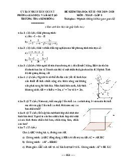 Đề kiểm tra học kì 2 Toán 8 năm 2019 – 2020 trường THCS Kim Đồng – TP HCM