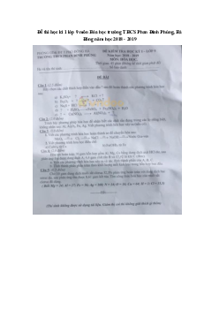 Đề thi học kì 1 lớp 9 môn Hóa học trường THCS Phan Đình Phùng, Hà Đông năm học 2018 - 2019