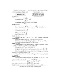 Đề thi học kì 1 lớp 9 môn Toán Phòng GD&ĐT quận Thanh Xuân năm học 2019 - 2020