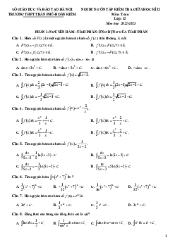 Ôn tập giữa kì 2 Toán 12 năm 2022 – 2023 trường THPT Trần Phú – Hà Nội
