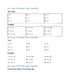 Giải SGK Toán lớp 3 trang 38, 39 Bảng chia 3 | Cánh Diều