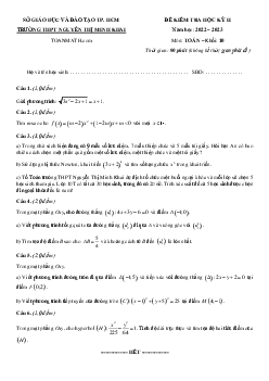 Đề học kỳ 2 Toán 10 năm 2022 – 2023 trường THPT Nguyễn Thị Minh Khai – TP HCM