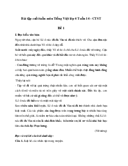 Giải Bài tập cuối tuần lớp 4 môn Tiếng Việt Chân trời sáng tạo - Tuần 14
