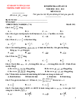 Đề giữa kỳ 2 Toán 11 năm 2022 – 2023 trường THPT Xuân Vân – Tuyên Quang
