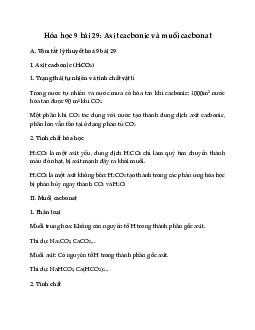 Hóa học 9 bài 29: Axit cacbonic và muối cacbonat