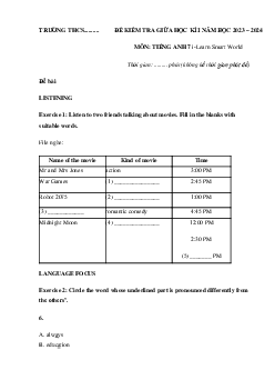 Đề thi giữa học kì 1 môn tiếng Anh lớp 7 năm 2023 - 2024 Smart World