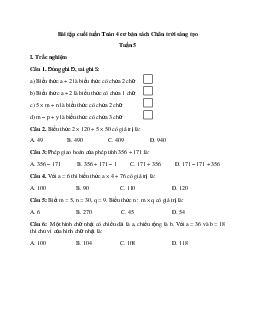 Bài tập cuối tuần Toán lớp 4 Chân trời sáng tạo - Tuần 5
