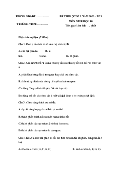 Đề thi học kì 1 môn Sinh học 10 năm 2023 - 2024 sách Chân trời sáng tạo đề 3
