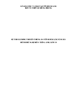 Đề thi Olympic 10 tháng 3 lần thứ 5 môn Tiếng Anh năm 2021 lớp 10 THPT Lê Hồng Phong