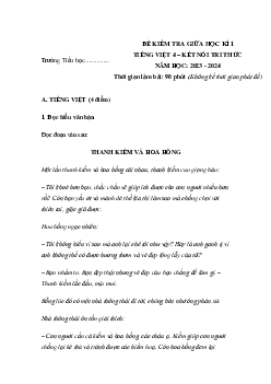 Đề thi giữa học kì 1 môn Tiếng Việt 4 năm 2023 - 2024 sách Kết nối tri thức với cuộc sống | đề 2