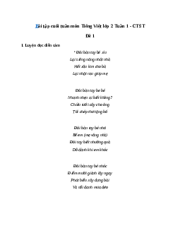 Bài tập cuối tuần lớp 2 môn Tiếng Việt Chân trời sáng tạo - Tuần 1