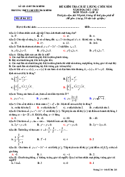 Đề kiểm tra chất lượng Toán 11 năm 2022 – 2023 trường THPT chuyên Thái Bình