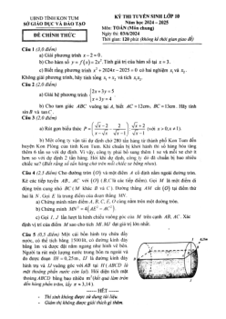 Đề tuyển sinh lớp 10 môn Toán (chung) năm 2024 – 2025 sở GD&ĐT Kon Tum