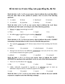 Đề thi thử vào 10 môn Tiếng Anh quận Đống Đa, Hà Nội năm 2023