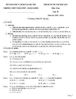 Nội dung ôn tập học kì 1 Toán 10 năm 2023 – 2024 trường THPT Trần Phú – Hà Nội