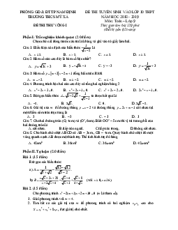 Đề thi thử vào lớp 10 môn Toán năm 2018 – 2019 trường THCS Mỹ Xá – Nam Định