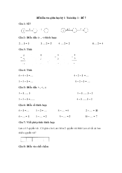 Đề thi giữa kì 1 lớp 1 môn Toán - Đề 7