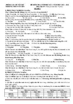 Đề thi học kỳ 2 năm 2021-2022 môn địa lí 9 Trường THCS Vũ Tiến (có lời giải)