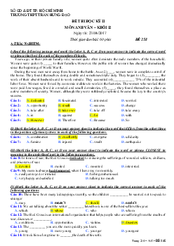 Đề thi học kỳ 2 môn Tiếng Anh lớp 12 trường THPT Trần Hưng Đạo, TP Hồ Chí Minh năm học 2016 - 2017 có đáp án