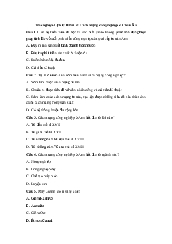 Trắc nghiệm Lịch sử 10 bài 32: Cách mạng công nghiệp ở Châu Âu