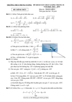 Đề khảo sát Toán 9 tháng 10 năm 2023 – 2024 trường THCS Trưng Vương – Hà Nội