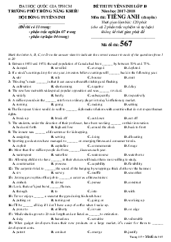 Đề thi Tuyển sinh lớp 10 THPT Chuyên Năng khiếu Đại học Quốc gia TP HCM năm học 2017-2018 môn Tiếng Anh (chuyên) (có đáp án)