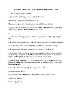 Giải Hóa 10 Bài 19: Luyện tập Phản ứng oxi hóa - khử