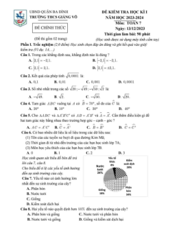 Đề học kì 1 Toán 7 năm 2023 – 2024 trường THCS Giảng Võ – Hà Nội