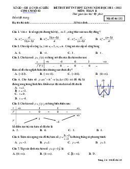 Đề thi thử TN THPT 2022 môn Toán lần 1 cụm CM số 3 sở GDKHCN Bạc Liêu