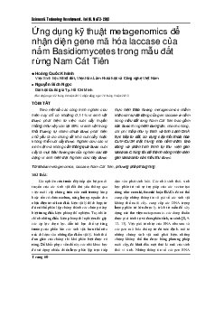 Ứng dụng kỹ thuật metagenomics để nhận diện gen mã hóa laccase của nấm Basidiomycetes trong mẫu đất rừng