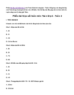 Bài tập cuối tuần lớp 2 môn Toán Chân trời sáng tạo - Tuần 2