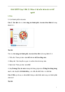 Giải KHTN 8 Bài 33: Máu và hệ tuần hoàn của cơ thể người | Kết nối tri thức