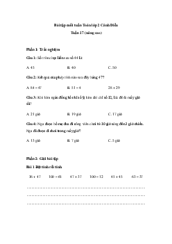 Phiếu bài tập cuối tuần Toán 2 Cánh diều - Tuần 17 (nâng cao)