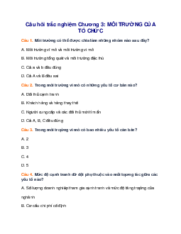 Câu hỏi trắc nghiệm chương 3 về Môi trường của tổ chức (có đáp án)