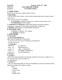 Giáo án Tiếng Anh 6 sách Global Success HK2 Tuần 31