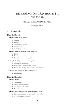 Đề cương ôn tập học kỳ 1 Toán 10 trường THPT Đa Phúc – Hà Nội