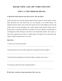 Bài tập tiếng Anh lớp 9 Unit 1: A Visit From A Pen Pal hệ 7 năm