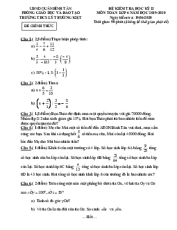 Đề thi HK2 Toán 6 năm 2019 – 2020 trường THCS Lý Thường Kiệt – TP HCM