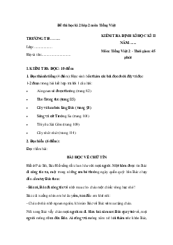 Đề thi học kì 2 lớp 2 môn Tiếng Việt - Đề 3 | Chân trời sáng tạo