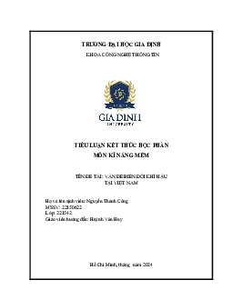 Vấn đề biến đổi khí hậu tại Việt Nam - Tiểu luận kết thúc học phần môn Kĩ năng mềm | Đại học Gia Định