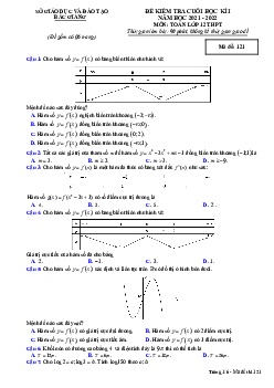 Đề kiểm tra cuối học kì 1 Toán 12 năm 2021 – 2022 sở GD&ĐT Bắc Giang