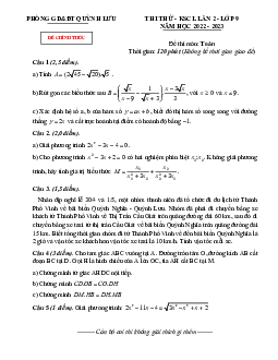 Đề KSCL lần 2 Toán 9 năm 2022 – 2023 phòng GD&ĐT Quỳnh Lưu – Nghệ An