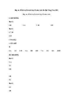 Đề thi vào 10 môn Tiếng Anh năm 2023 - 2024 sở GD&ĐT Bà Rịa Vũng Tàu